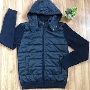 NWOT Gagliardi Navy Blue Puffer Knit Full Zip Hooded Jacket Men’s SIZE MED